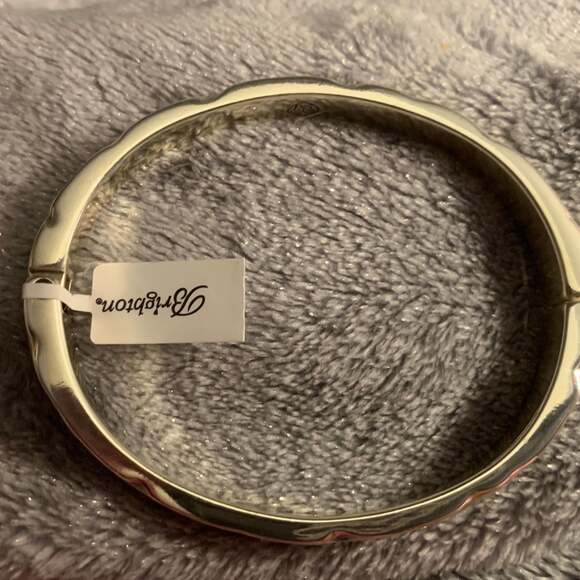 Brighton Footprints Message Hinged Bracelet Silver Tone Crystal Accents - Picture 4 of 5